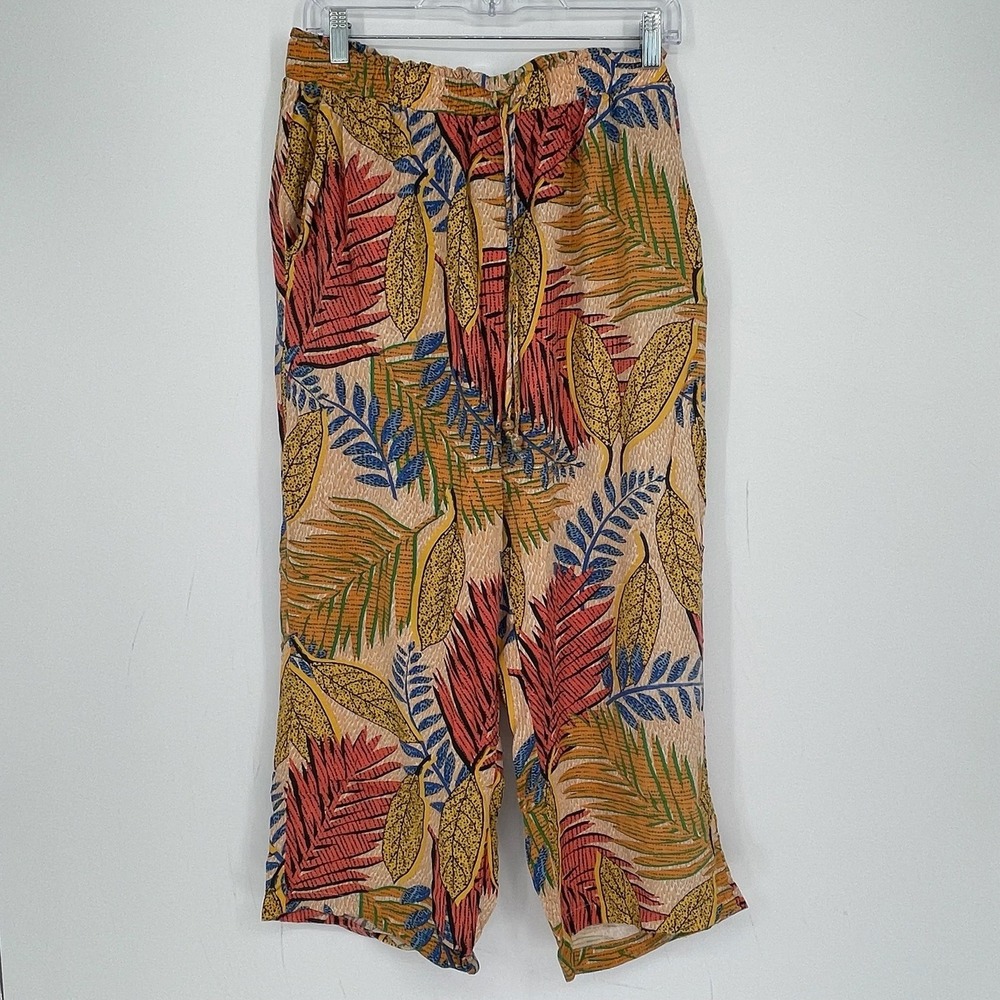 Jane + Delancey Women's Multicolor Tropical Leaf Print Wide Leg Pants Size XL